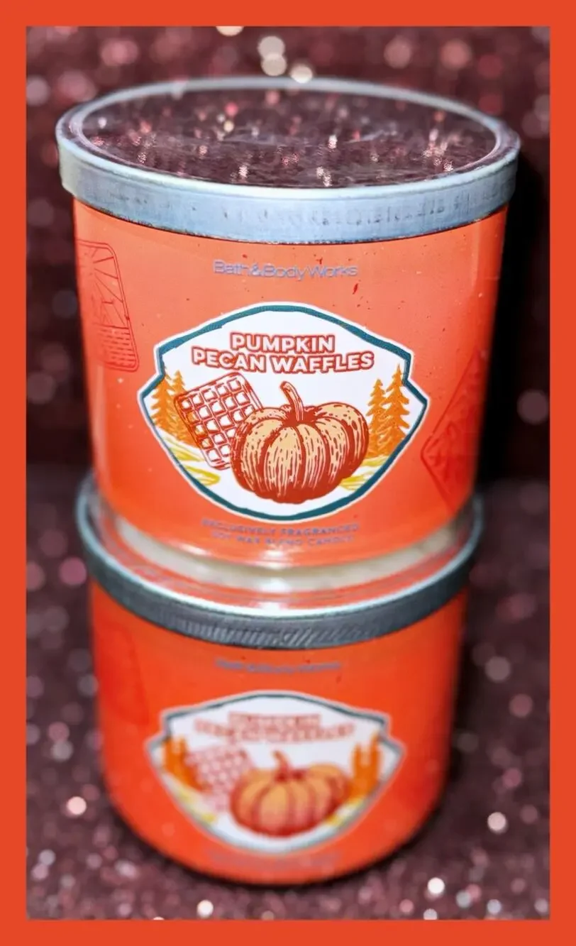 Lot of 2 Bath & Body Works Pumpkin Pecan Waffles Large 3-Wick Candle 14.5oz